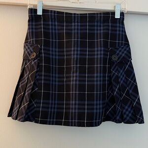 Lands End Side Pleated Plaid Skirt Skort School Uniform Scottish tartan blue